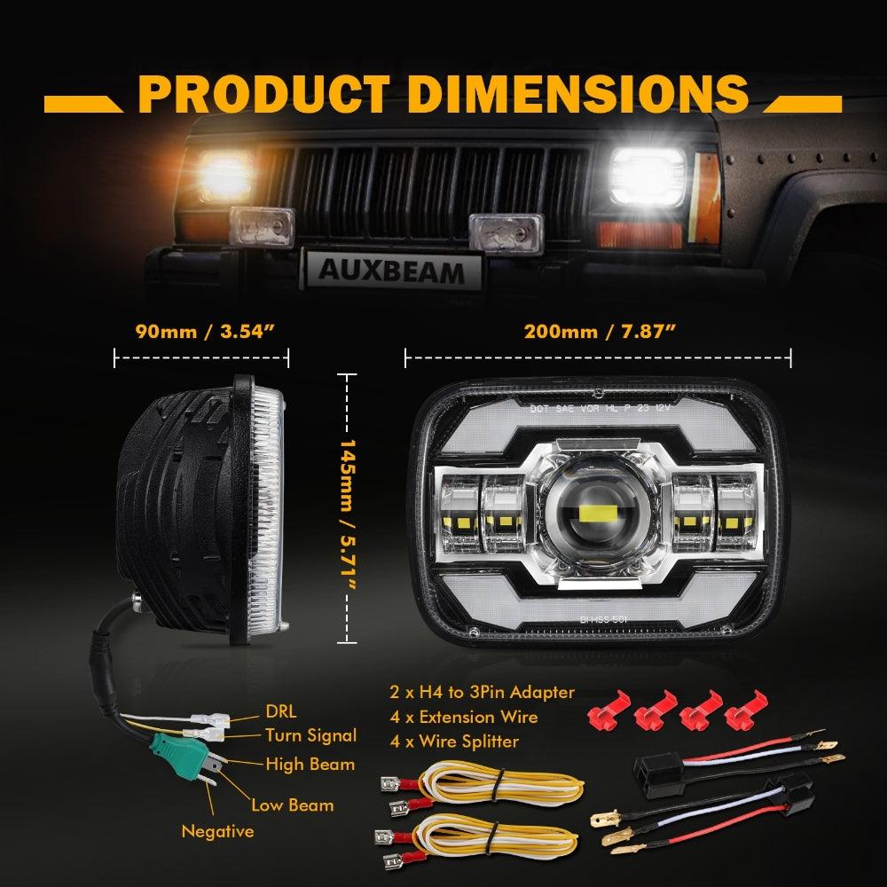 Starlight Flow Series 7x6 Inch Sealed Beam LED Headlights with Hi-Lo Beam &amp; Amber Turn Signal White DRL for JEEP, Trucks, GMC, Chevrolet