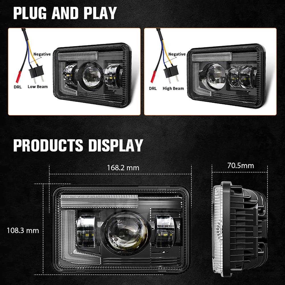 4x6 Inch DOT Sealed Beam LED Headlights with DRL For Peterbilt Kenworth Freightinger Ford Chevrolet