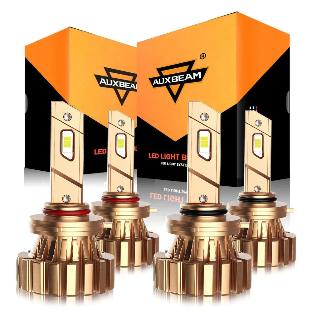 Set of four Auxbeam 9005 and 9006 LED headlight bulbs 44W 4000LM 6500K cool white fanless design