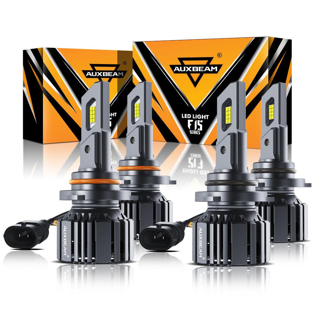 9005+9006 LED Headlight Bulbs 90W 20000LM F15 Series 20% Smaller Size 6500K Cool White | 4 Bulbs - Auxbeam  – éclairage LED auto