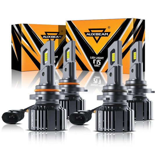 9005+9006 LED Headlight Bulbs 90W 20000LM F15 Series 20% Smaller Size 6500K Cool White | 4 Bulbs - Auxbeam  – éclairage LED auto