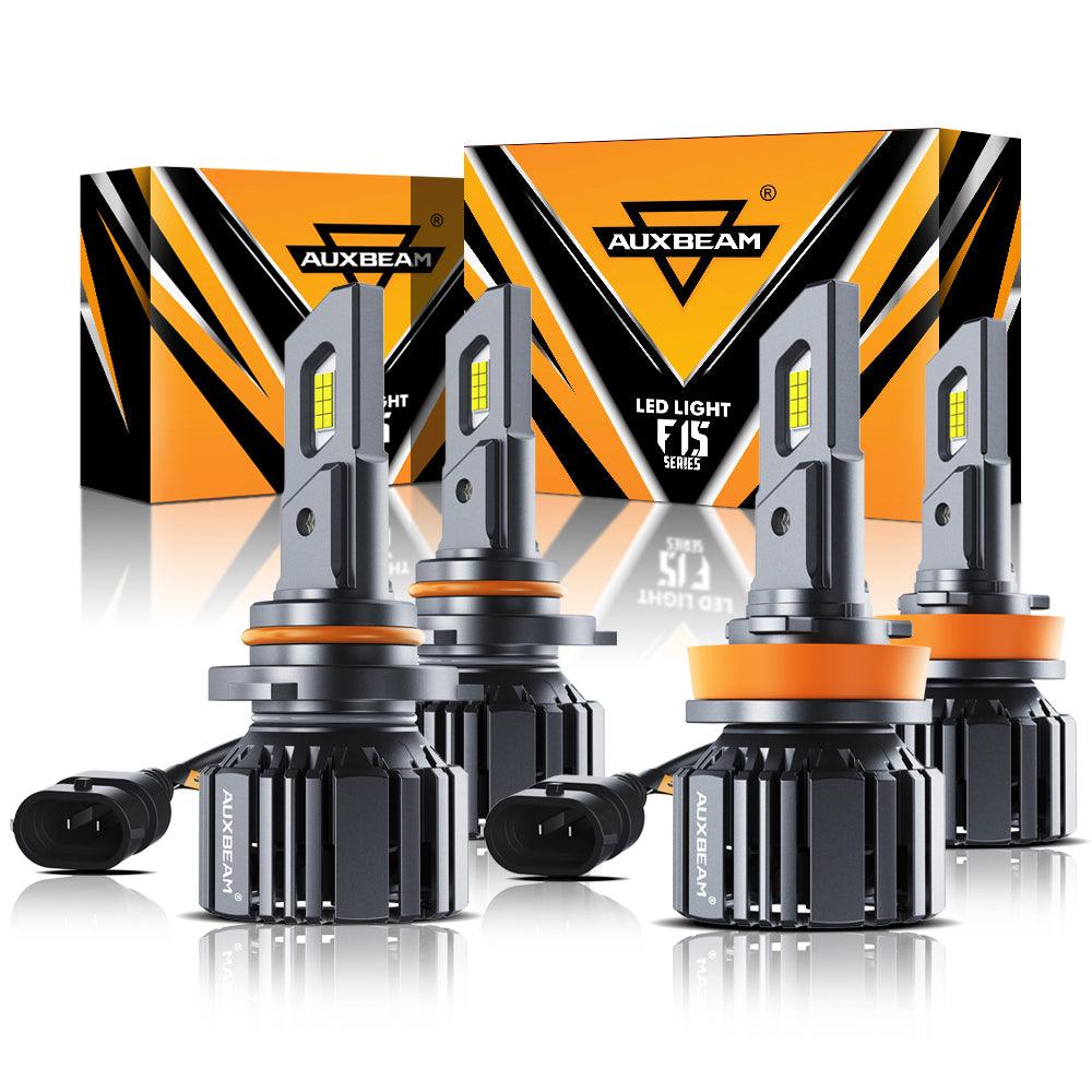 9005+H11 LED Headlight Bulbs 90W 20000LM F15 Series 20% Smaller Size 6500K Cool White | 4 Bulbs - Auxbeam  – éclairage LED auto