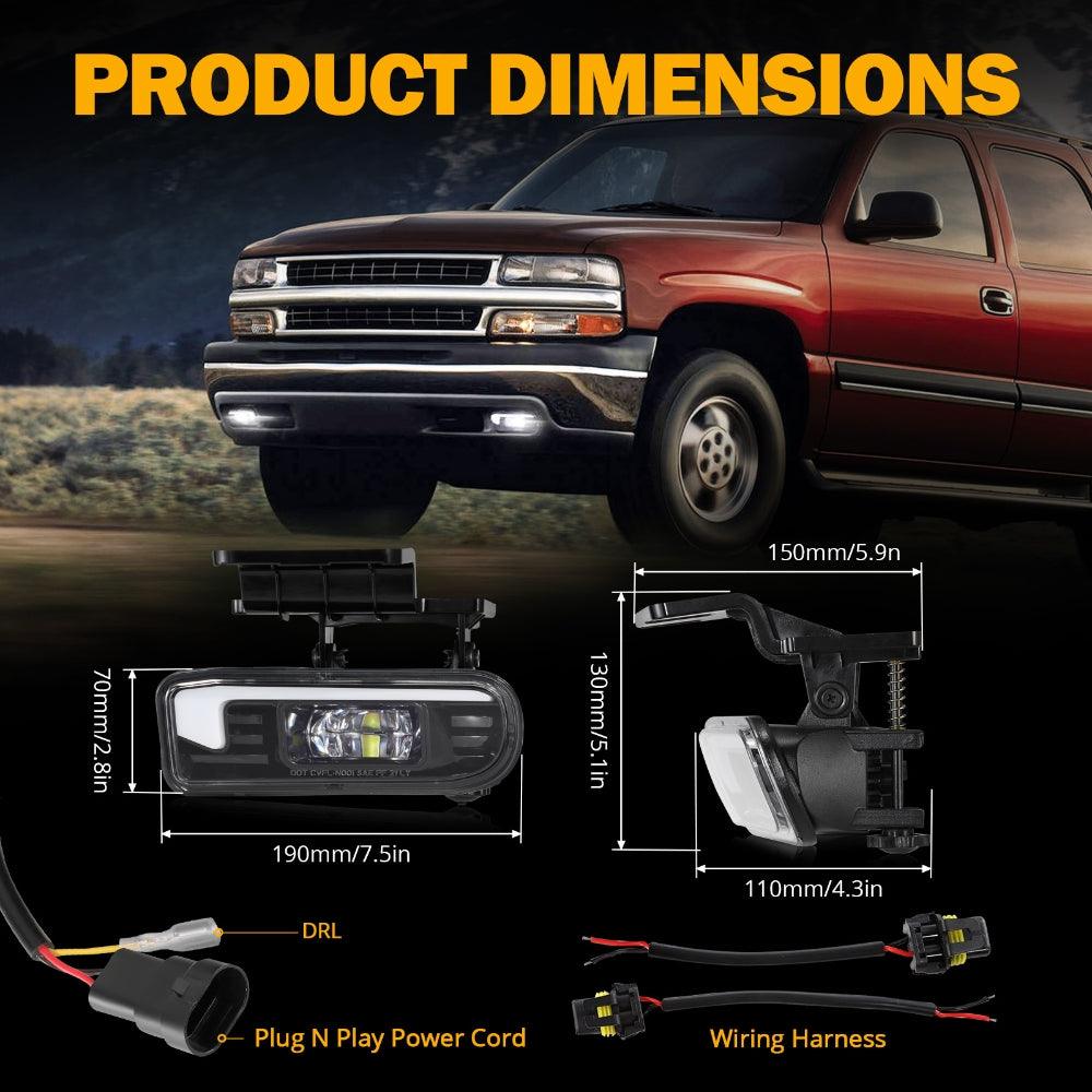 DOT Approved LED Fog Lights with DRL for Chevy Silverado 1500/2500 1999-2002, 3500 2000-2001, Chevrolet Suburban/Tahoe 2000-2006
