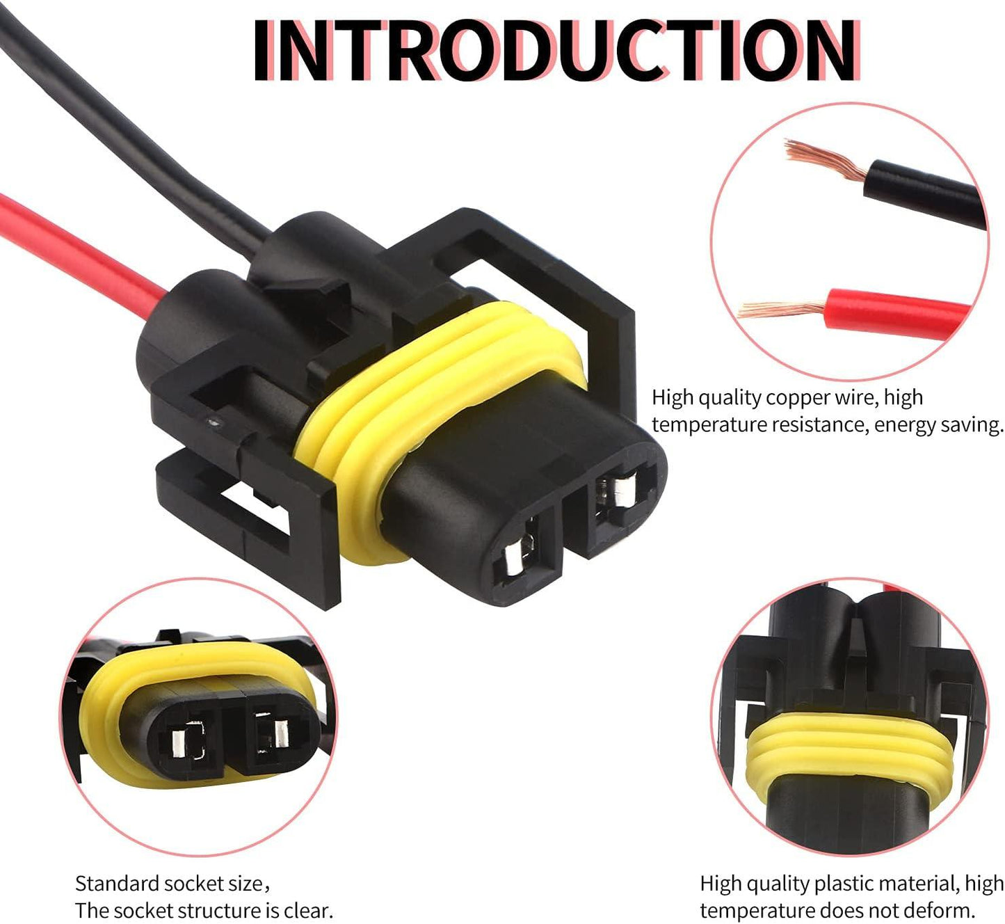 H11 LED Headlight Socket Male &amp; Female Adapter Wiring Harness Connector for Headlight/Fog Light 4pcs/Set