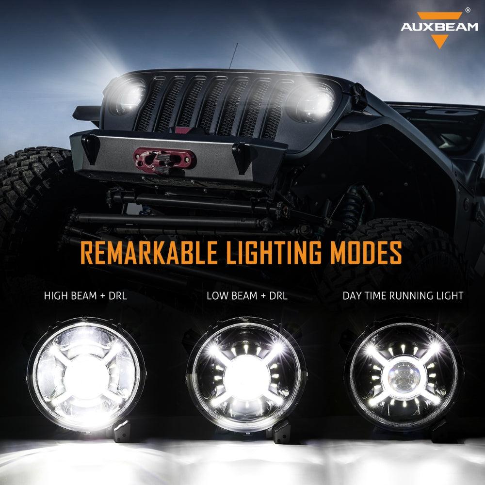 9'' ROUND 100W LED HEADLIGHTS WITH DRL &amp; 4'' 30W LED FOG LIGHTS FOR 2018-2022 JEEP WRANGLER JL