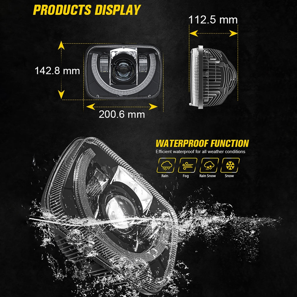 7x6 Inch Sealed Beam LED Headlights with Hi-Lo Beam & Amber Turn Signal White DRL for Jeep Cherokee XJ/Wrangler YJ/Comanche MJ