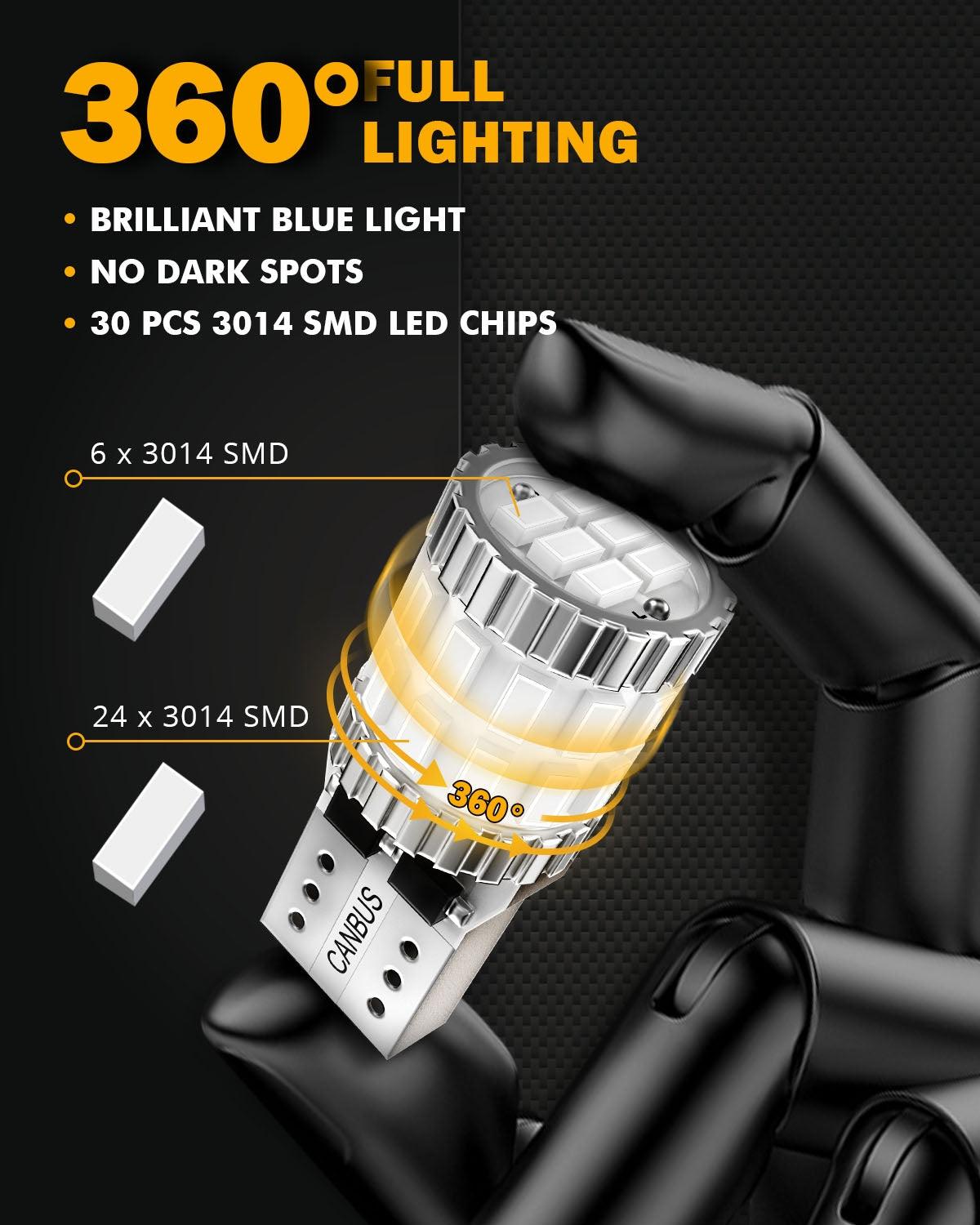 168 2825 W5W T10 LED License Plate/Side Marker/Interior Light Bulbs 3W 400% Brighter Canbus Error Free Blue B1 Series | 2 bulbs 