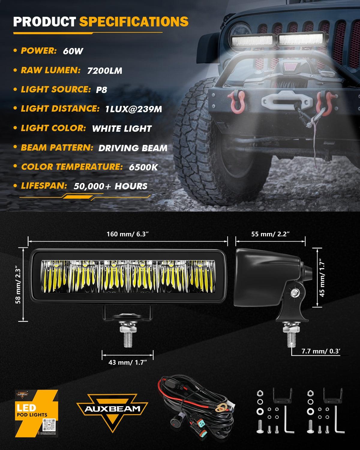 6.3 Inch 60W 7200LM LED Light Bar Off Road Driving Light - Auxbeam  – éclairage LED auto