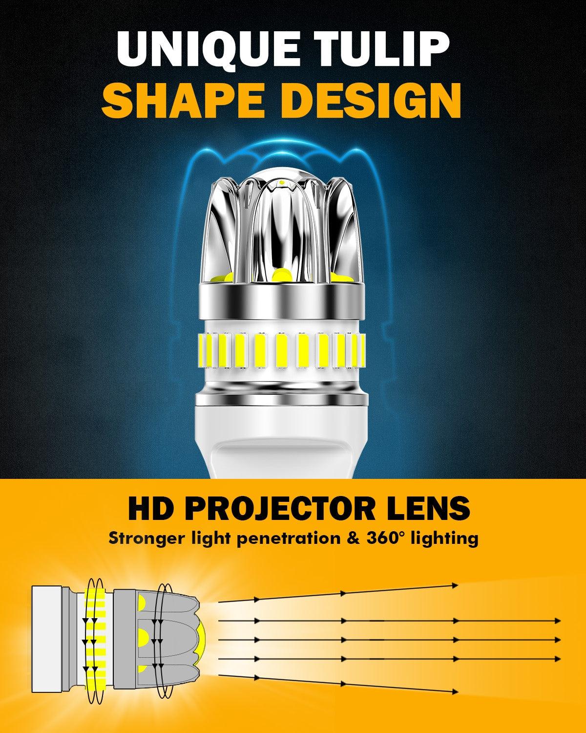 T20 7443 7440 LED Backup Reverse/Turn Signal/Brake Tail Light Bulbs 14W 6000LM CAN-Bus Error Free 6500K White Y2 Series | 2 Bulbs