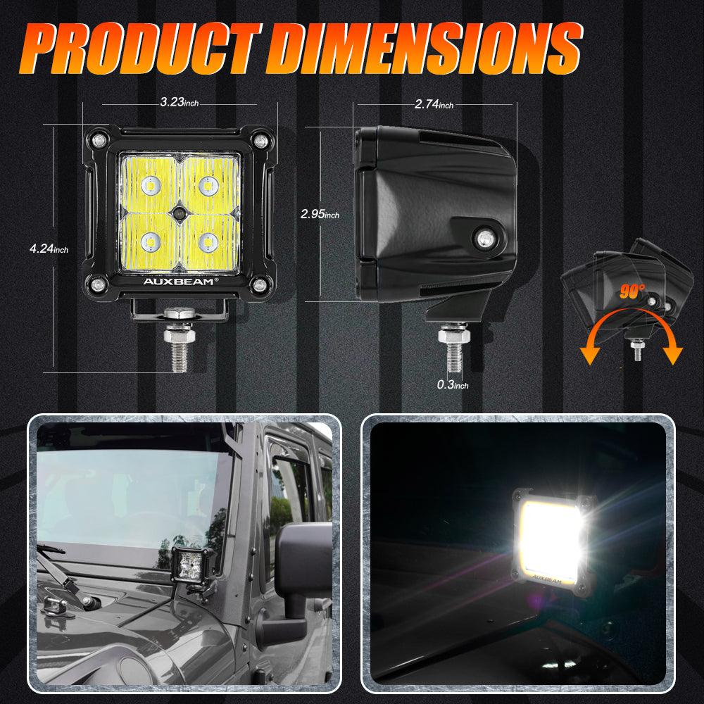 3" 40W LED Pods Light Spot/Flood Multicolor frame with wiring harness for JEEP - Auxbeam  – éclairage LED auto