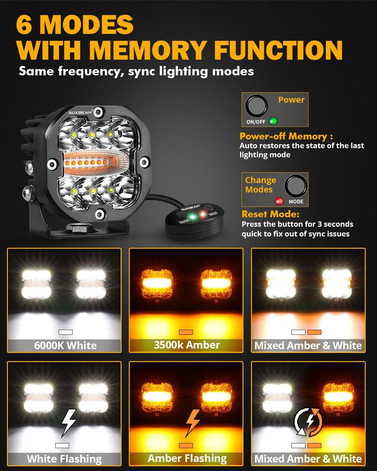 3 Inch 96W 9600LM LED Pods 6 Modes LED Driving Light with A-Pillar Mounting Bracket For Ford Bronco 2/4 Door 2021 2022