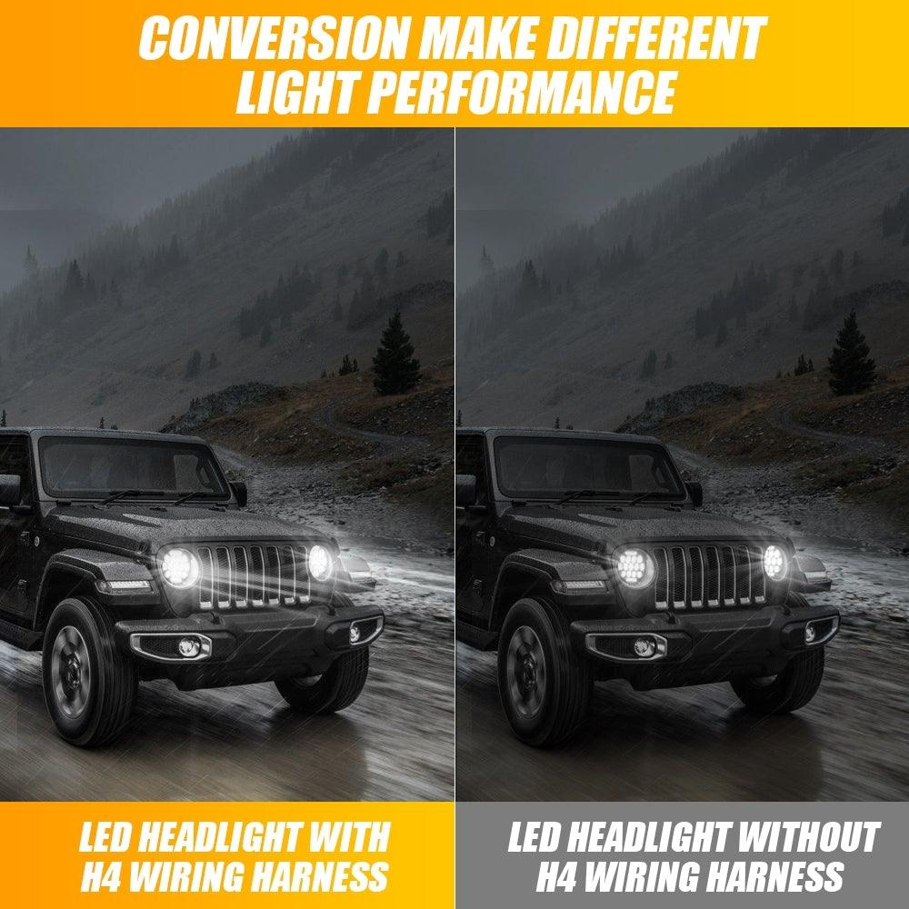 Remplacement de Phare LED 7 Pouces avec Anneau Halo et H4 Intensificateur de Luminosité pour Jeep Wrangler JK TJ LJ