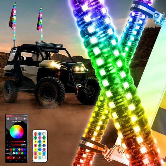 New LED RGB Whip Lights with Turn Signal & Brake Light, Bluetooth APP/ Remote Control