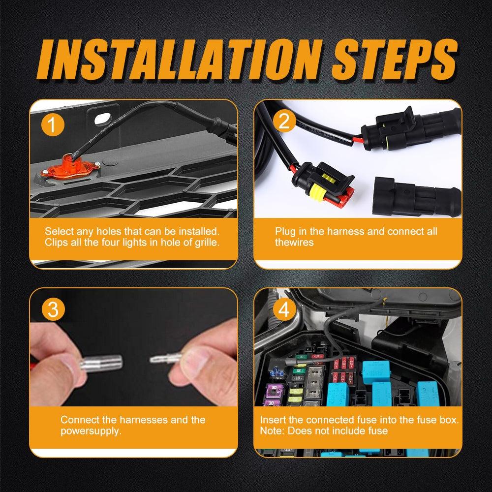 (3pcs/set) LED Front Grille Lights Raptor Style Amber Light Fit for Chevrolet Silverado 1500 2016-2021 (Amber shell/ Smoked shell）