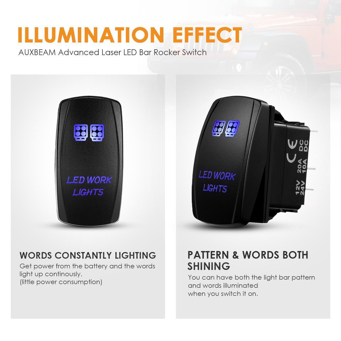 5 Pin Laser On/Off switches 20A/12V 10A/24V Switch with Jumper Wires Set for Cars,Trucks,RVs - Auxbeam