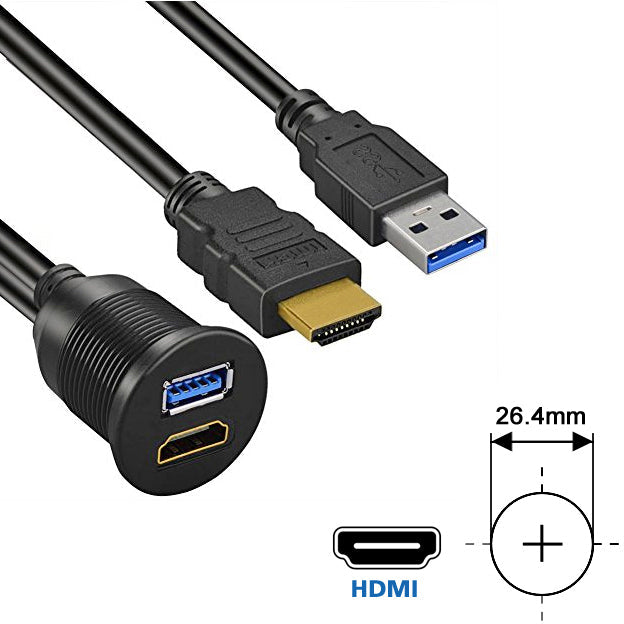 AMPIRE HDMI/USB built-in socket with 150cm cable