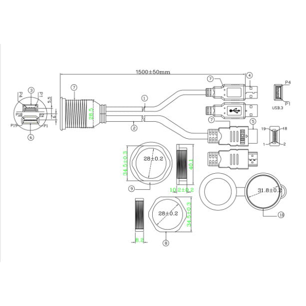 AMPIRE HDMI/USB built-in socket with 150cm cable