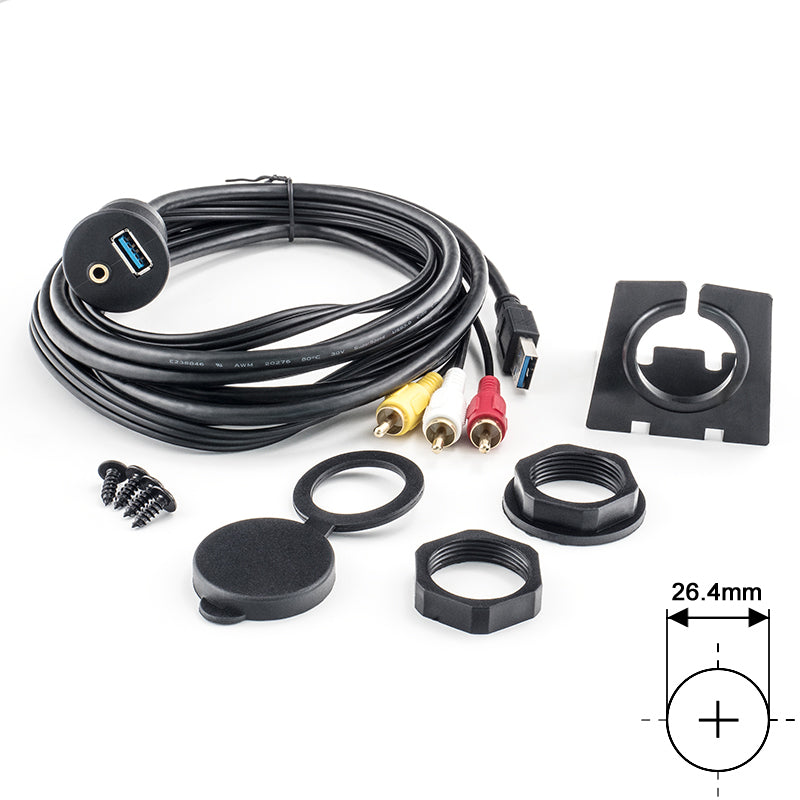 AMPIRE USB/AUX built-in socket with 200cm cable, RCA
