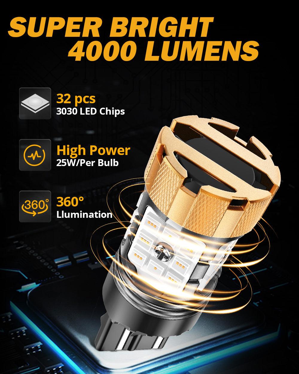 مصابيح LED للفرامل/الخلفية T20 7443 7440، 50 واط، 4000 لومن، خالية من الأخطاء، حمراء، سلسلة B21-PRO | مصباحان