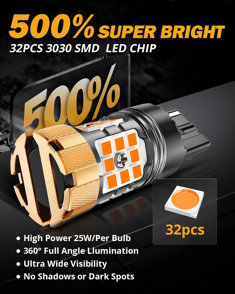 🆕7440 7440A LED Turn Signal Light Rear/Front, Side Maker Light Bulbs 50W 4000LM CAN-Bus Error Free 3000K Amber B21-PRO Series |2 Bulbs