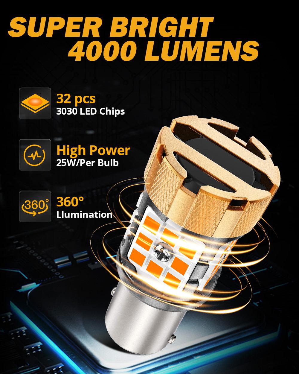 🆕1157 BAY15D LED Turn Signal Light Rear/Front, Side Maker Light Bulbs 50W 4000LMCAN-Bus Error Free 3000K Amber B21-PRO Series |2 Bulbs