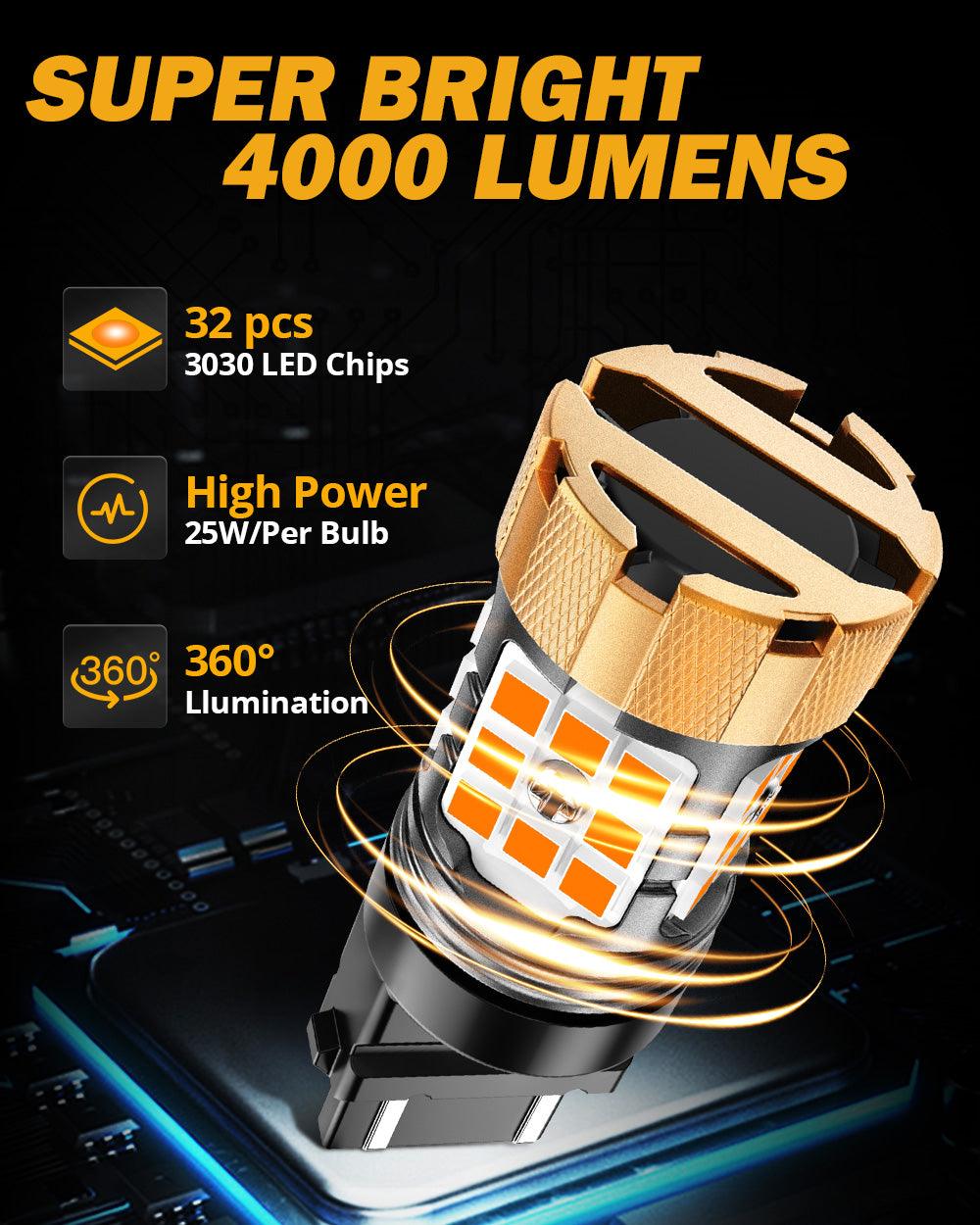 🆕T25 3157 3156 LED Turn Signal Light Rear/Front, Side Maker Light Bulbs 50W 4000LM CAN-Bus Error Free 3000K Amber B21-PRO Series |2 Bulbs