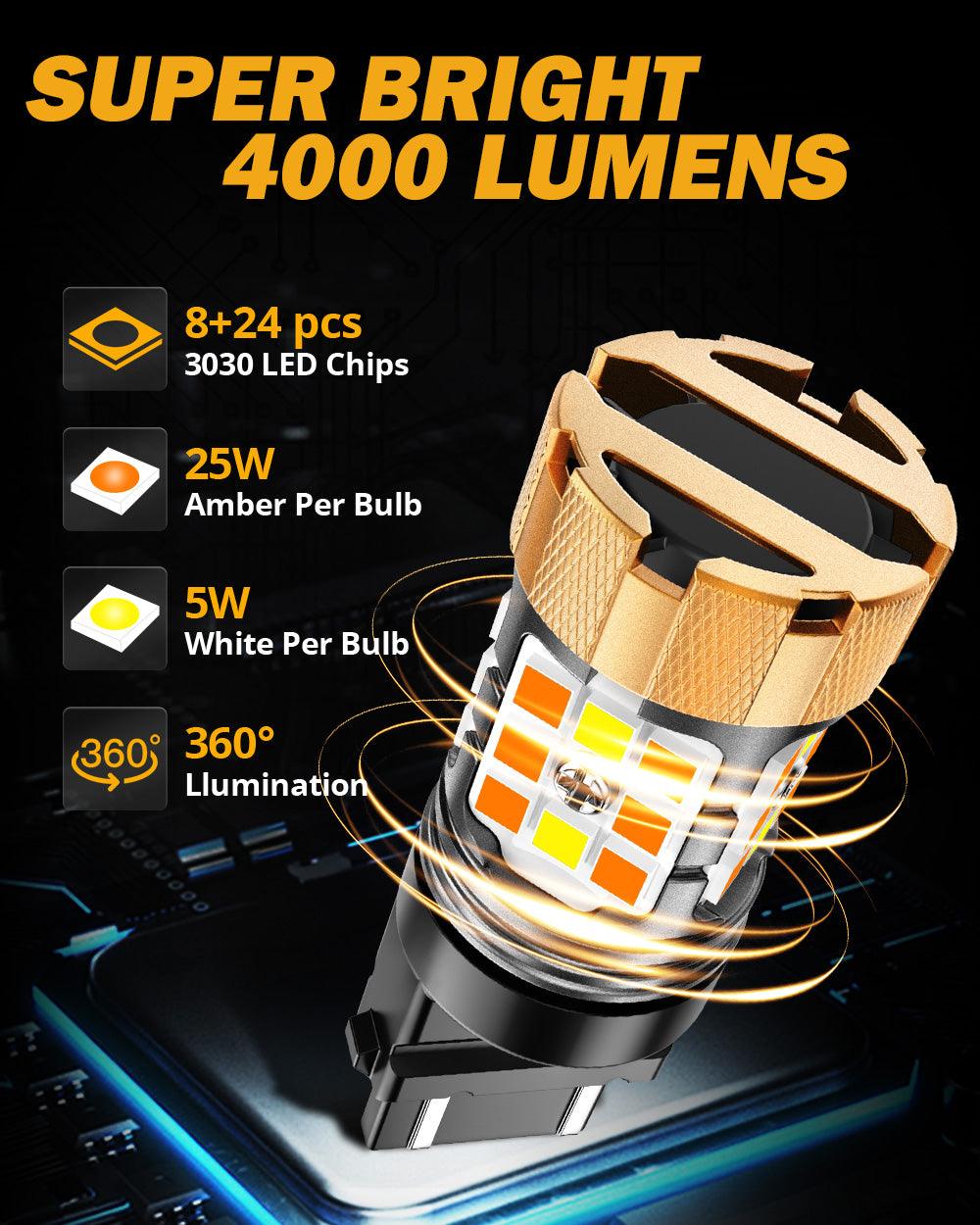 🆕 3157 US-CK LED Front Turn Signal & DRL Light Bulbs 50W 4000LM CAN-Bus Error Free Dual Color Switchback White & Amber B21-PRO Series | 2 Bulbs