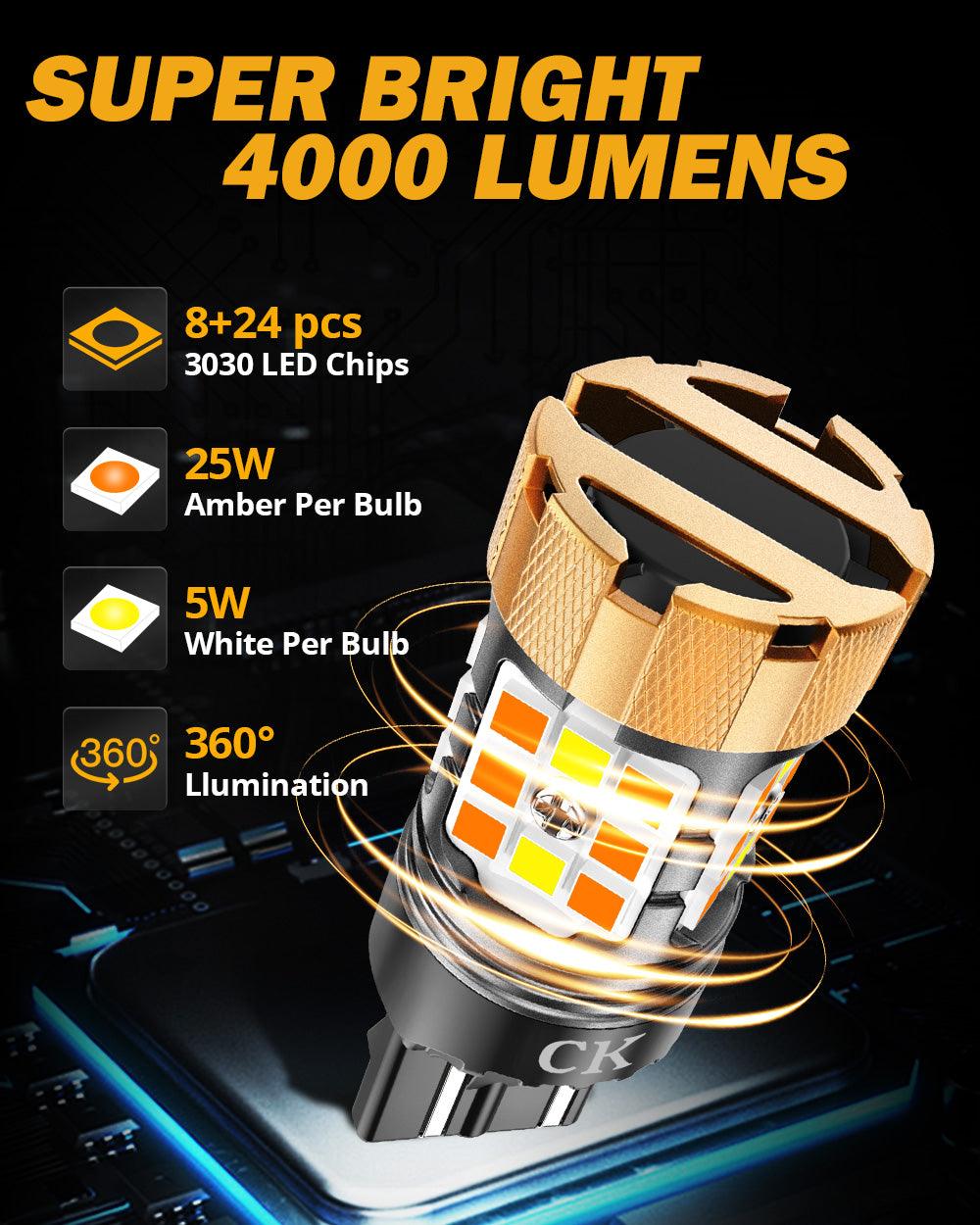 🆕 7443 US-CK LED Front Turn Signal & DRL Light Bulbs 50W 4000LM CAN-Bus Error Free Dual Color Switchback White & Amber B21-PRO Series | 2 Bulbs