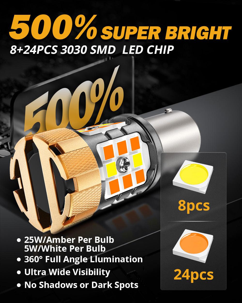 🆕 1157 BAY15D LED Front Turn Signal & DRL Light Bulbs 50W 4000LM CAN-Bus Error Free Dual Color Switchback White & Amber B21 Series | 2 Bulbs