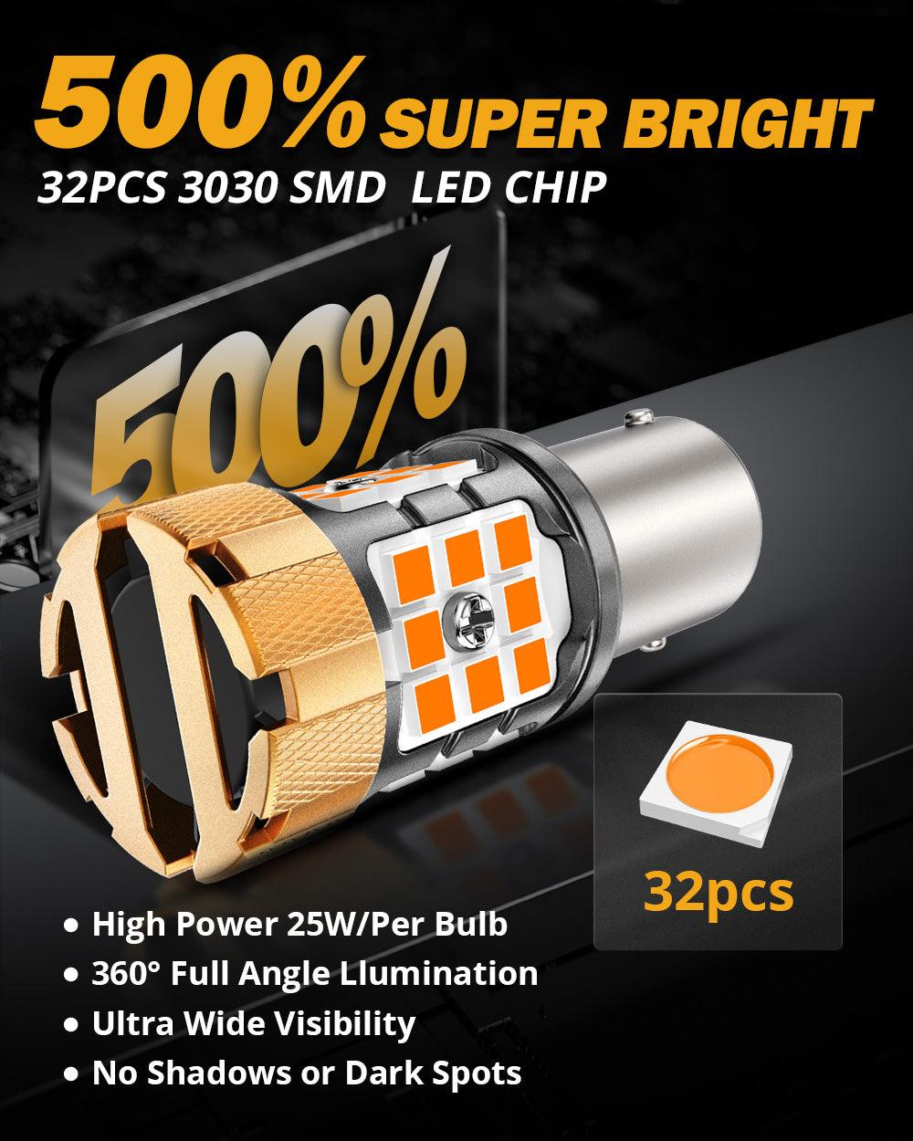 🆕1157 BAY15D LED Turn Signal Light Rear/Front, Side Maker Light Bulbs 50W 4000LMCAN-Bus Error Free 3000K Amber B21-PRO Series |2 Bulbs