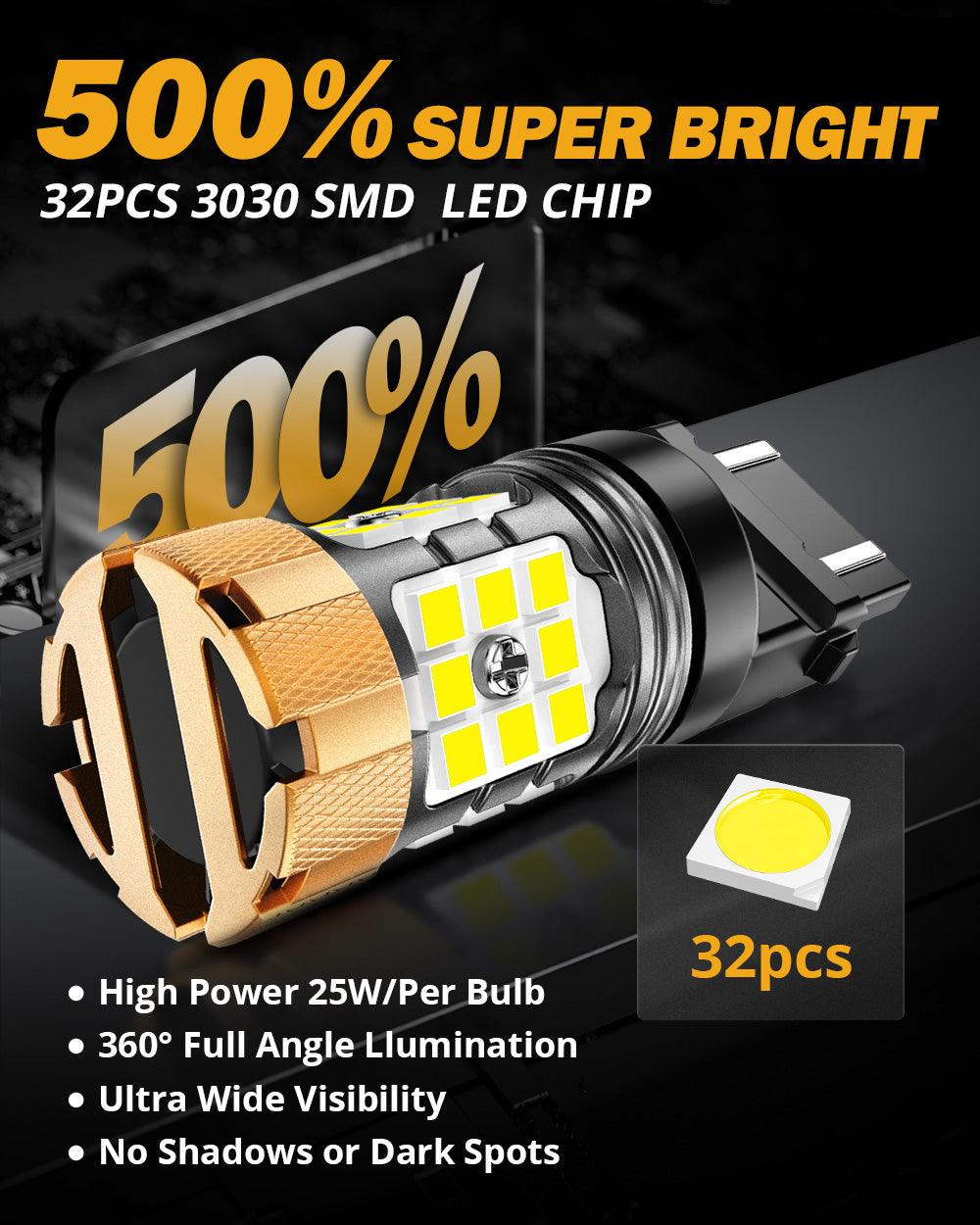 🆕T25 3157 3156 LED Backup Reverse/Turn Signal/Brake Tail Light Bulbs 50W 4000LM CAN-Bus Error Free 6500K White B21-PRO Series | 2 Bulbs