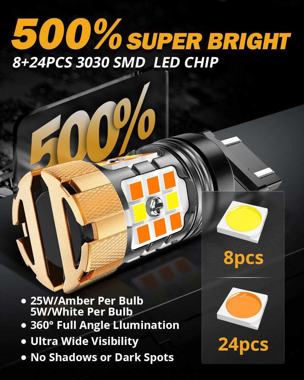 🆕 3157 US-CK LED Front Turn Signal & DRL Light Bulbs 50W 4000LM CAN-Bus Error Free Dual Color Switchback White & Amber B21-PRO Series | 2 Bulbs