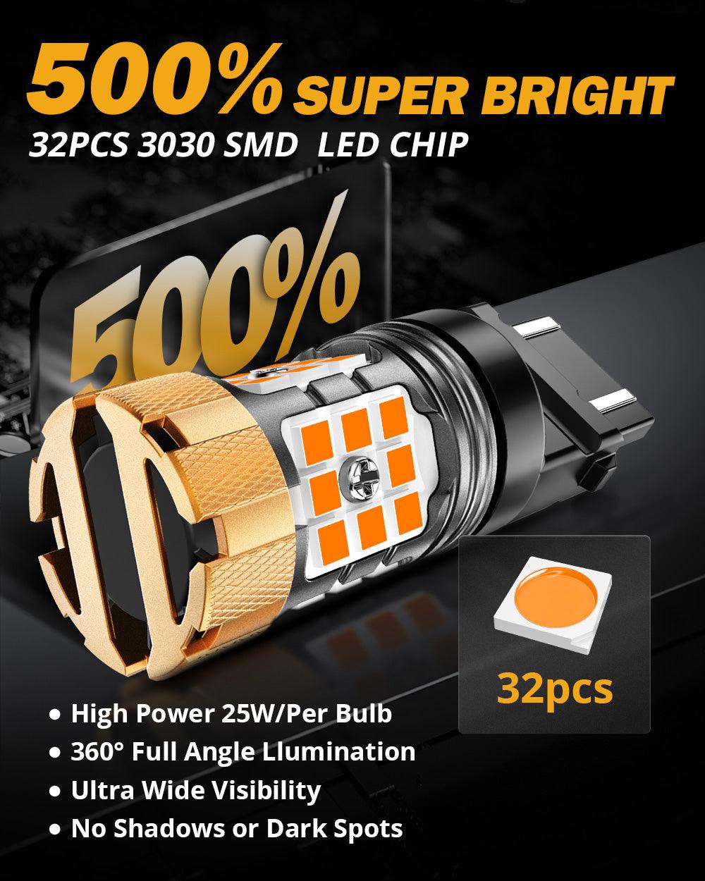 🆕3157 US-CK LED Turn Signal Light Rear/Front, Side Maker Light Bulbs 50W 4000LM CAN-Bus Error Free 3000K Amber B21-PRO Series |2 Bulbs