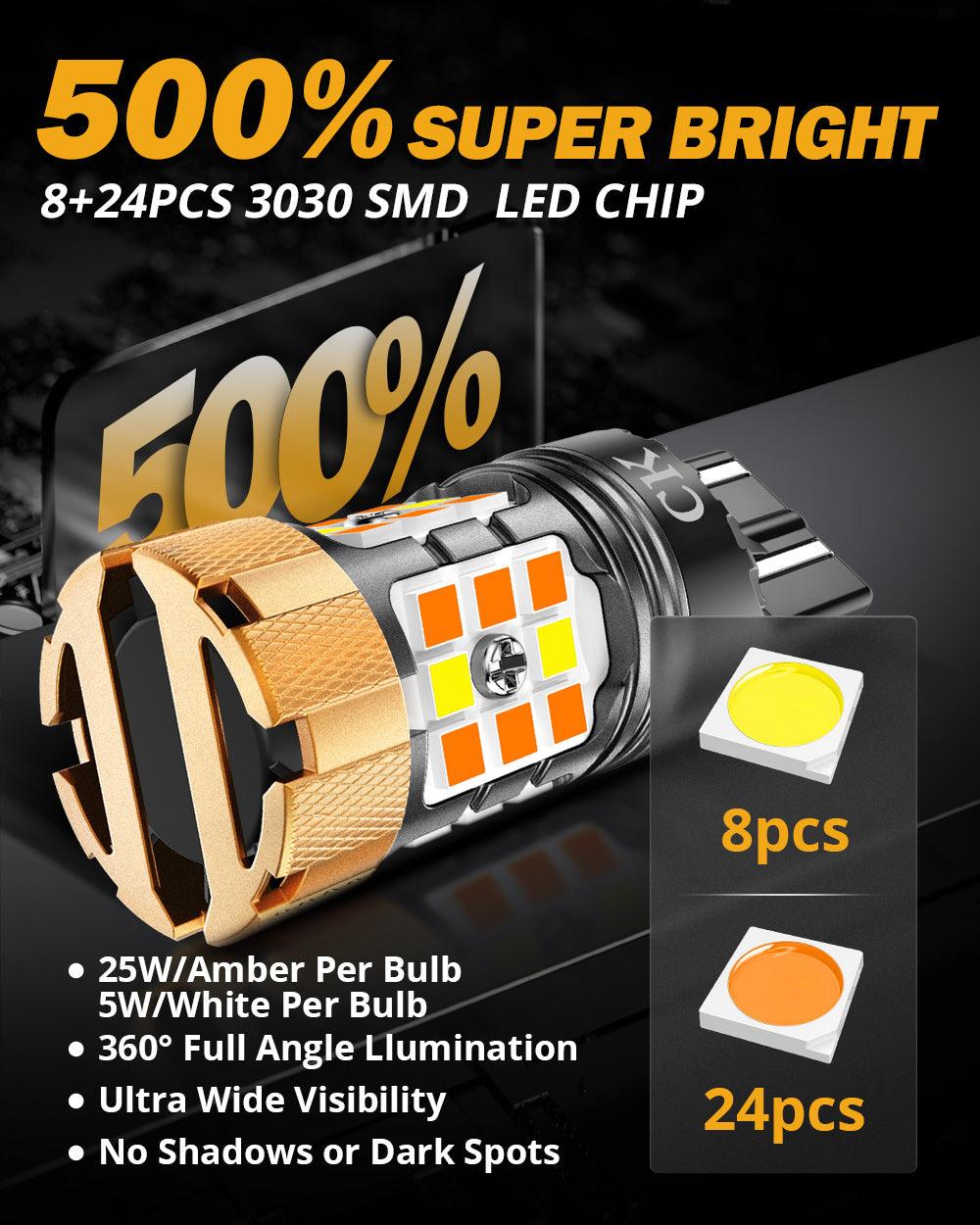 🆕 7443 US-CK LED Front Turn Signal & DRL Light Bulbs 50W 4000LM CAN-Bus Error Free Dual Color Switchback White & Amber B21-PRO Series | 2 Bulbs