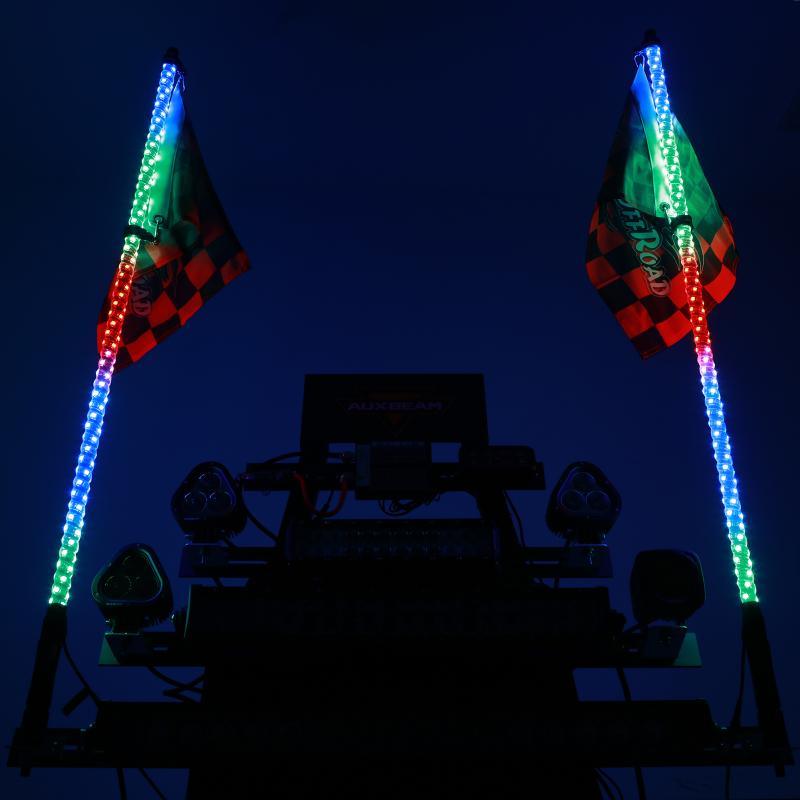 2Pcs 3FT RGB LED Whip Lights with Turn Signal & Brake Light + RGB LED Rock Lights Set with Bluetooth Controlled