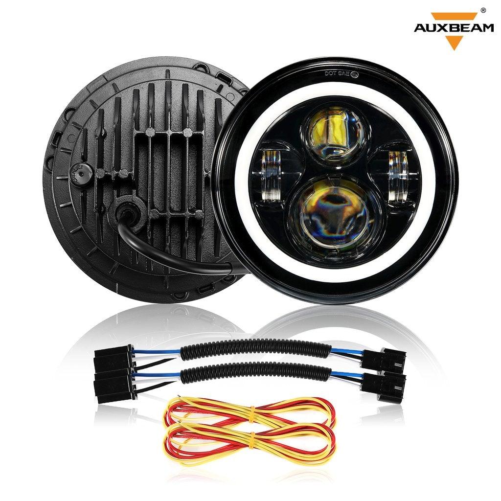 7-inch LED Headlight Replacement with Halo + 4-inch LED Fog Lights for Jeep Wrangler JK