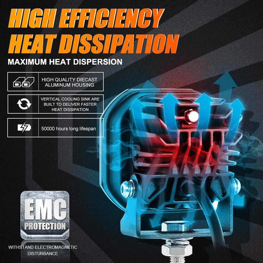 مصابيح LED مقاس 3 بوصات مع أغطية كهرمانية إضافية وحوامل تثبيت مصباح الضباب (مصباح ضباب عمودي) لسيارة دودج رام 1500 موديلات 2013-2018