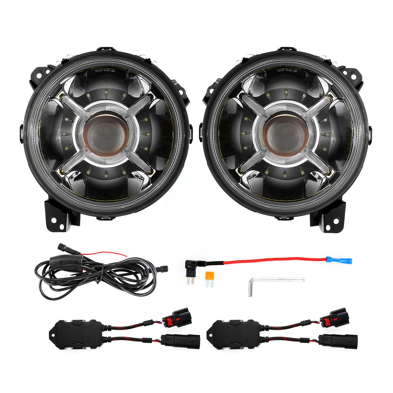 9'' Round 100W LED Headlights with DRL &amp; 4 Inch 30W LED Fog Lights with Adapter Ring for Jeep Wrangler JL 2018-2019