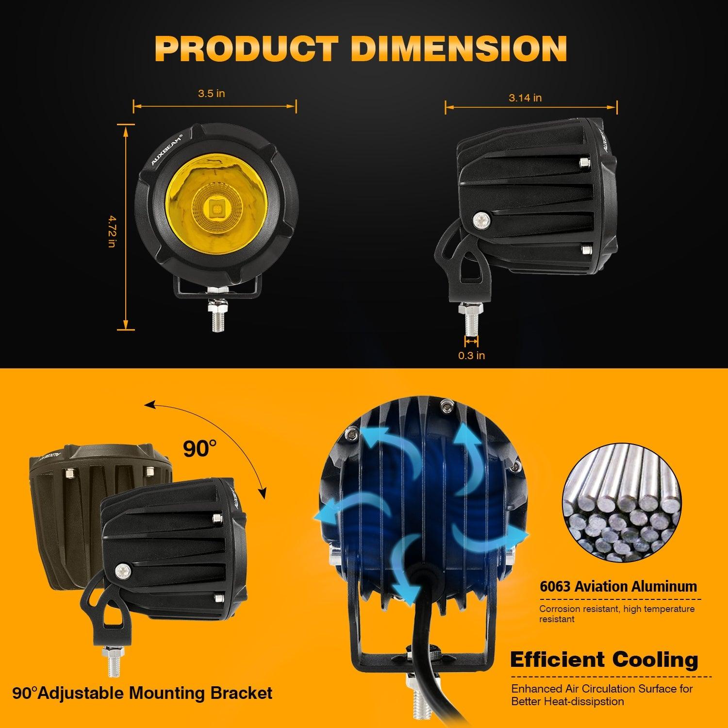 3.5 Inch 50W Round/Square LED Driving Lights Combo White/Yellow with wiring harness for 2000 FORD F250 - Auxbeam  – éclairage LED auto