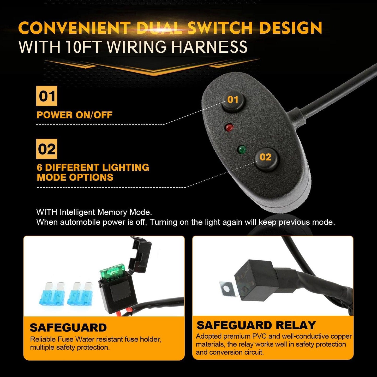 أشرطة إضاءة LED باللونين العنبر والأبيض من سلسلة 6 أوضاع