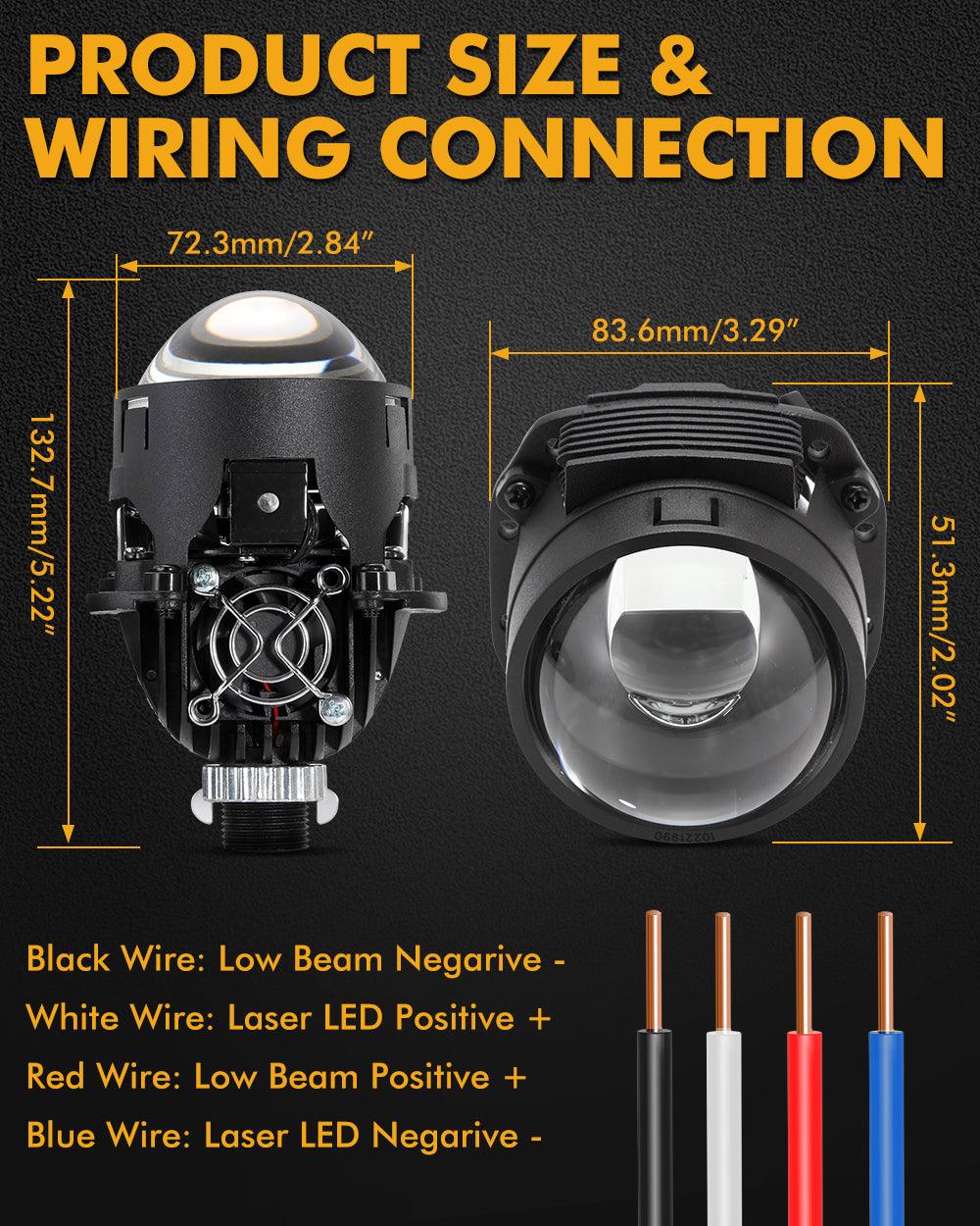 2.5 Inch 90W 70W Hi/Lo Beam Bi-LED Laser Projector Lens Headlight Non-Destructive Installation Projector Lens for Car | 2PCS/Set