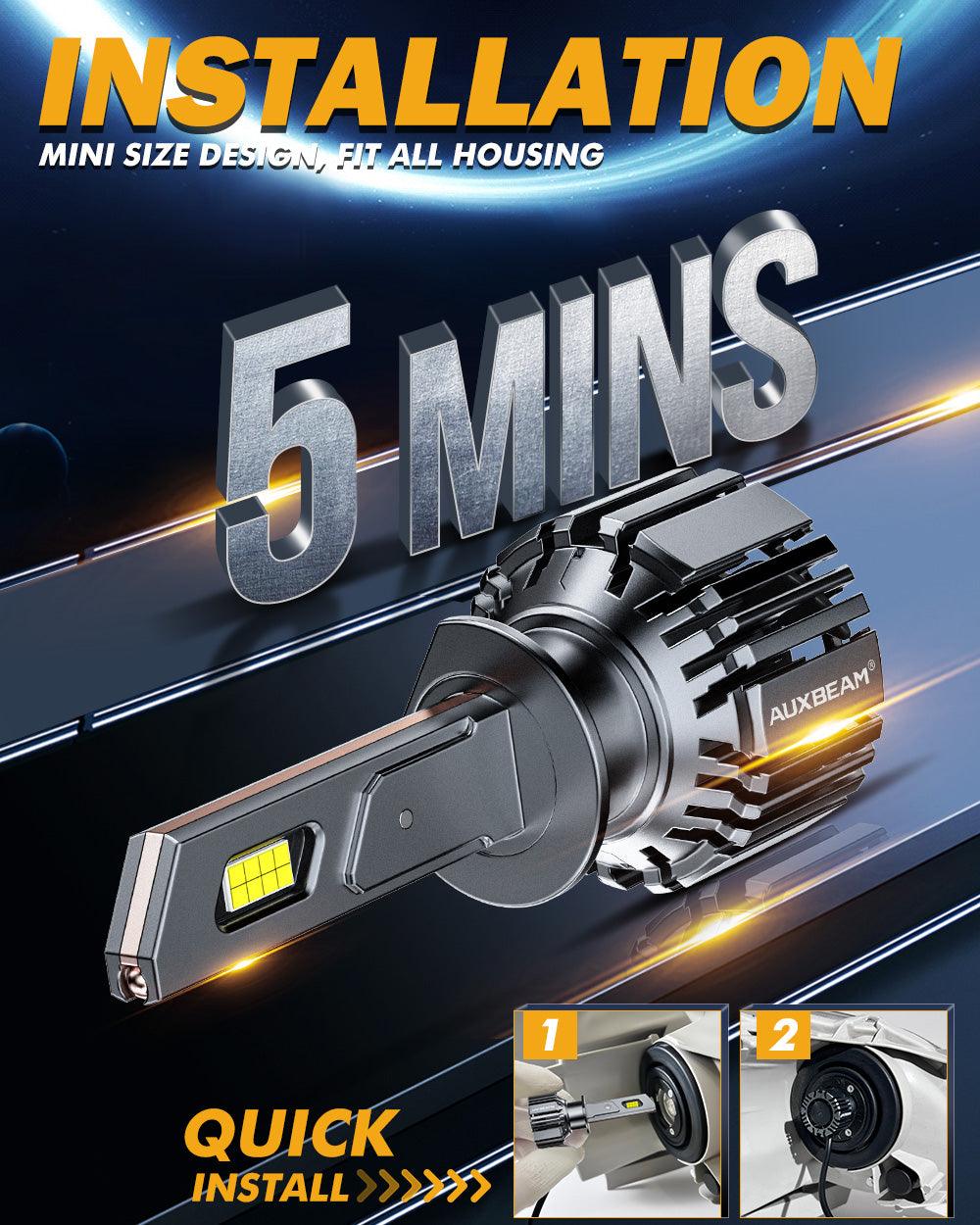 H1 LED Headlight Bulbs 90W 20000LM F15 Series 20% Smaller Size 6500K Cool White | 2 Bulbs - Auxbeam  – éclairage LED auto