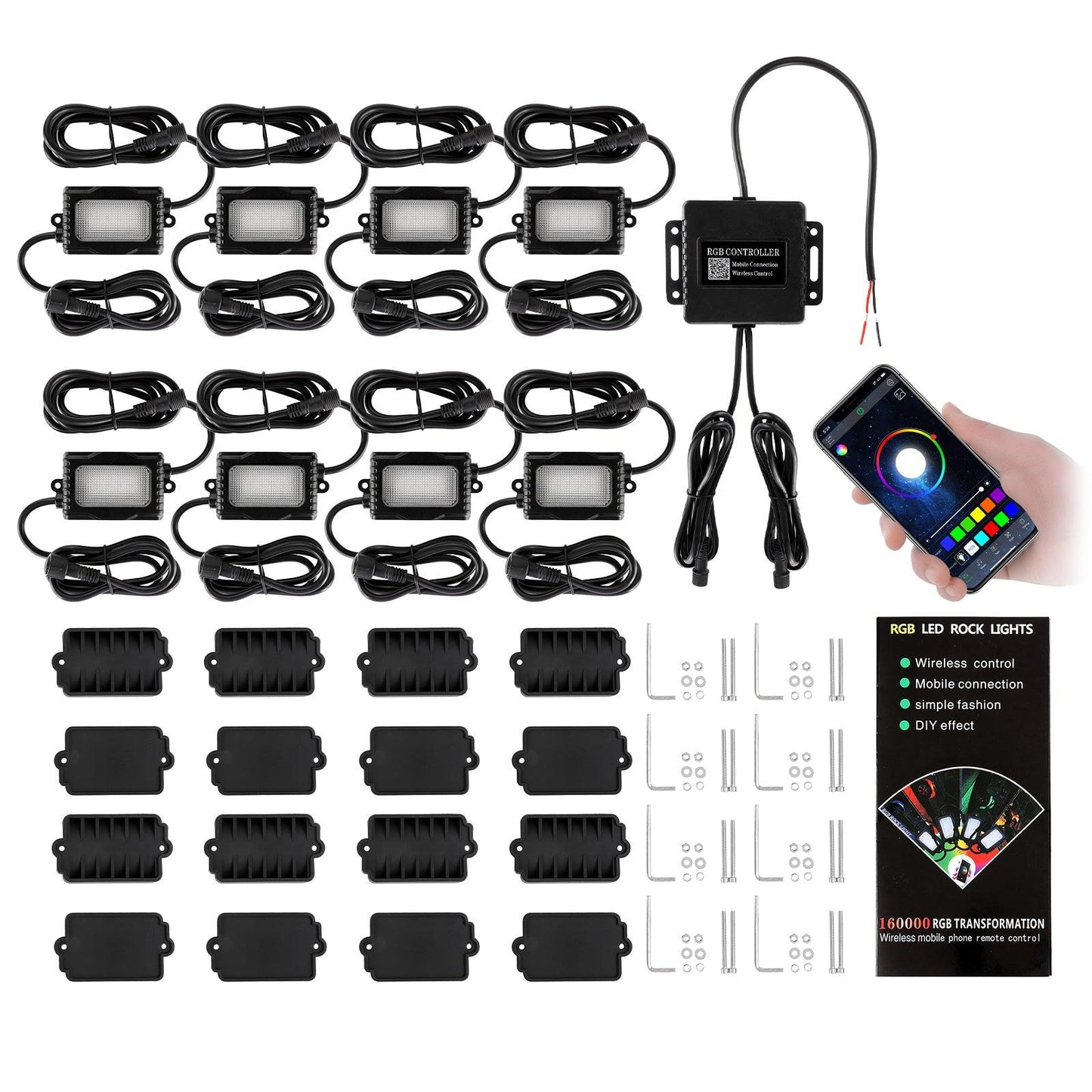 مصباح قبة داخلي UTV مع حامل قفص قضيب دوار عالمي + مصباح صخور LED RGBW مع تحكم بلوتوث لمركبات Polaris وCan-Am وUTV وATV والمركبات على الطرق الوعرة