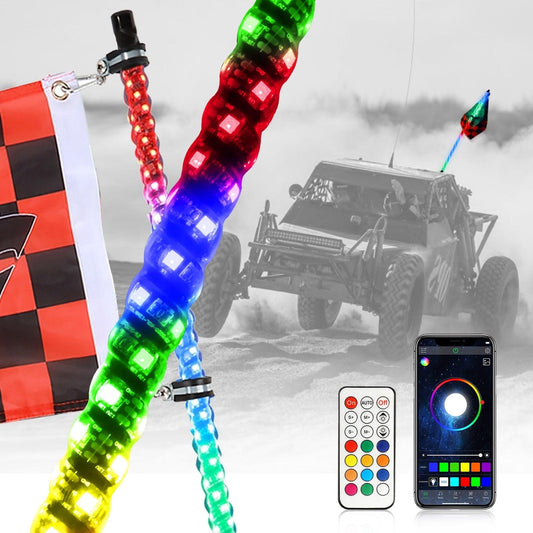 3FT/4FT RGB LED Whip Light Rotating Color Changing Flag Pole with Bluetooth Controlled