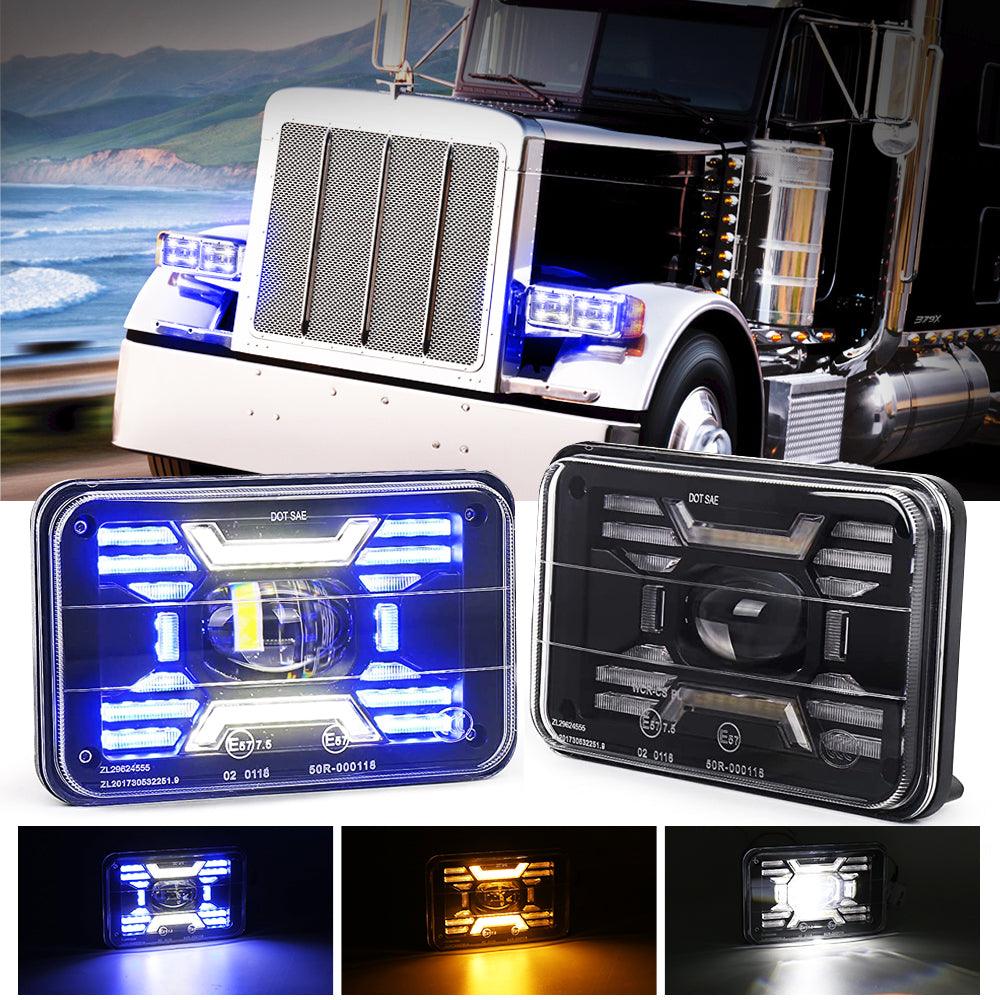 (2pcs/set) 4x6 Inch Sealed Beam LED Headlights with Hi-Lo Beam DRL Turn Signal Light