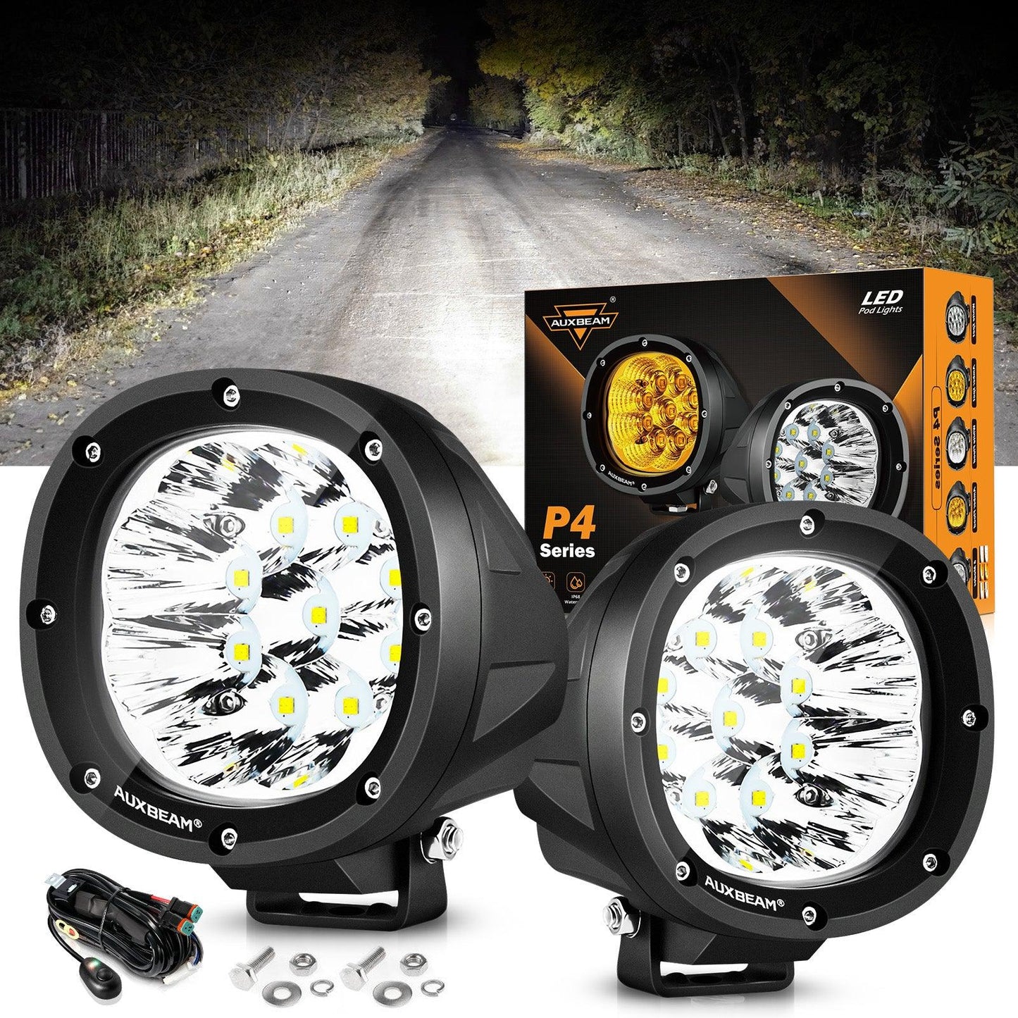 P4 Series | 4 Inch 90W Round LED Driving Lights Spot White Pod Lights 