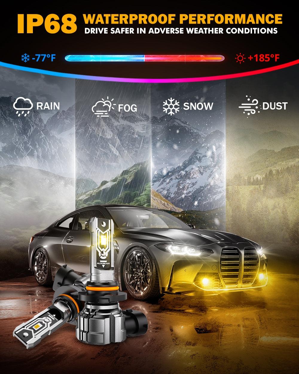 🆕H10 9145 9140 HB3 LED Fog Light/DRL Bulbs 50W 10000LM 3000K Golden Yellow Q5 Series | 2 Bulbs