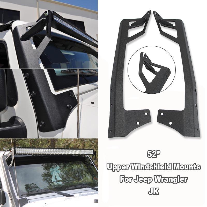 52" 5D-Series Straight LED Light Bar&Windshield Mounting Brackets For Jeep Wrangler JK 2007~2017