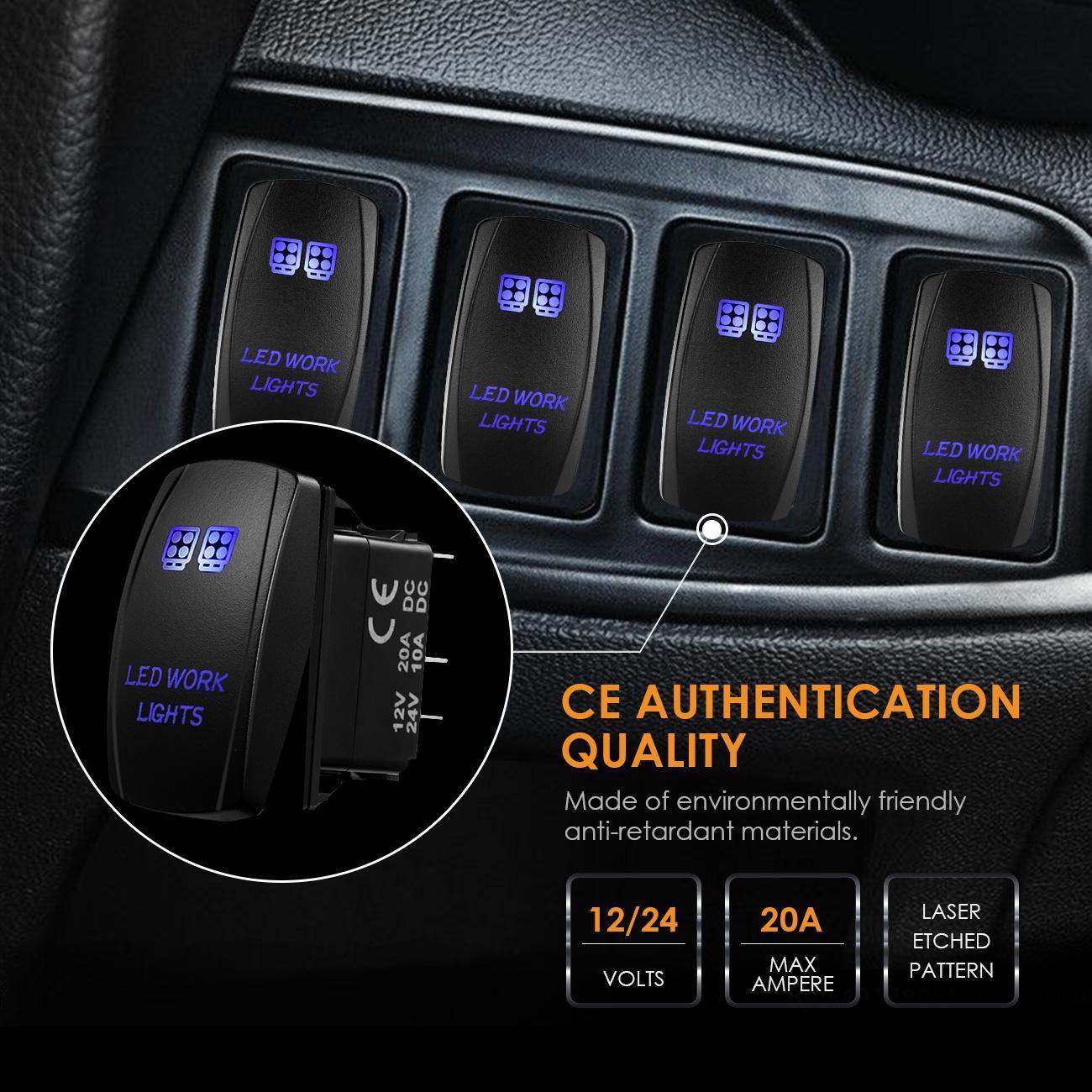 5 Pin Laser On/Off switches 20A/12V 10A/24V Switch with Jumper Wires Set for Cars,Trucks,RVs - Auxbeam