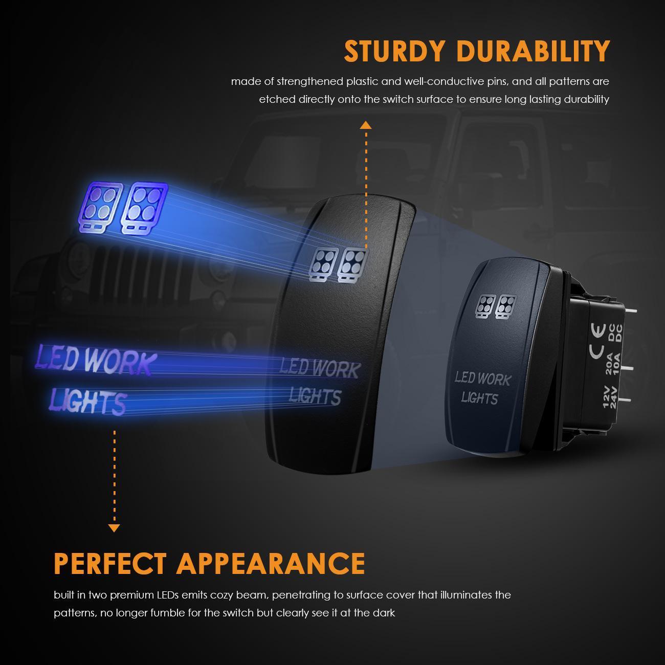 5 Pin Laser On/Off switches 20A/12V 10A/24V Switch with Jumper Wires Set for Cars,Trucks,RVs - Auxbeam